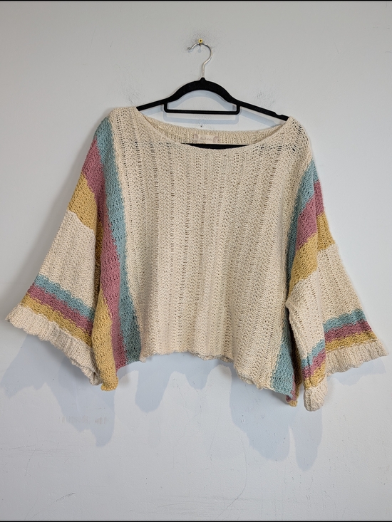 Altar'd State Sweaters - Altar'd State Cream Off-the-Shoulder Knit Sweater with Stripes, Size Large
